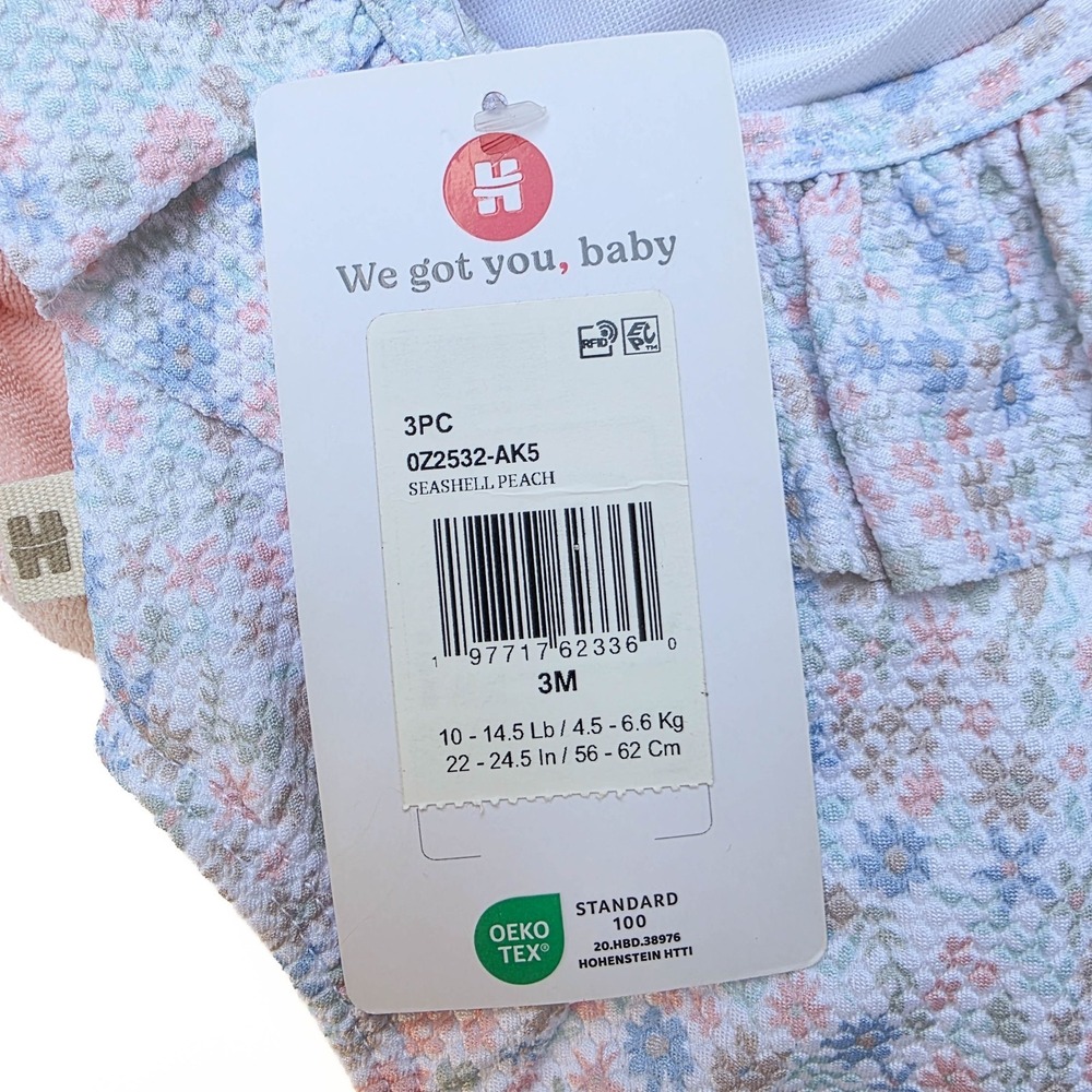 NWT Huggies Baby Girl 3M Floral Swimsuit Cover Up Sun Hat 3Pc Set UPF 50+ - Picture 4 of 12